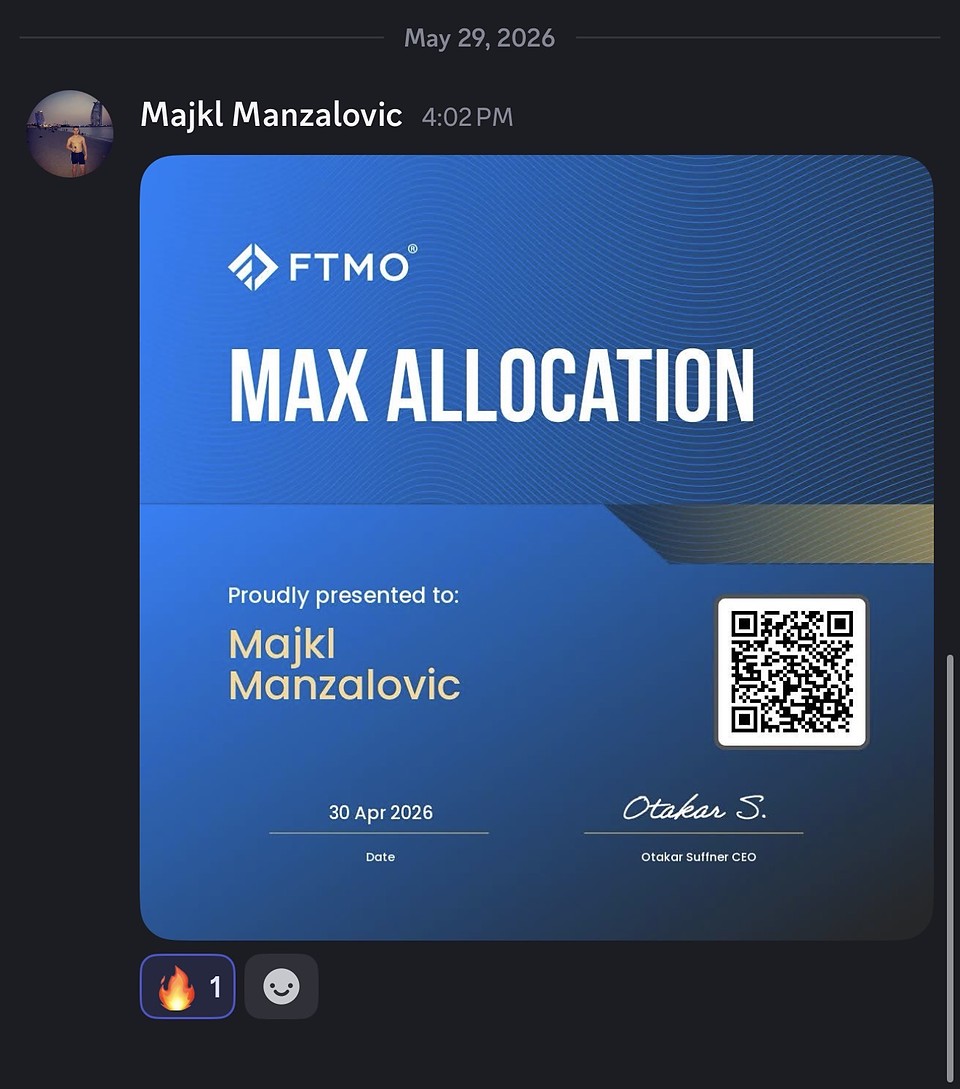 Student reaching FTMO Max Allocation, the top funded tier
