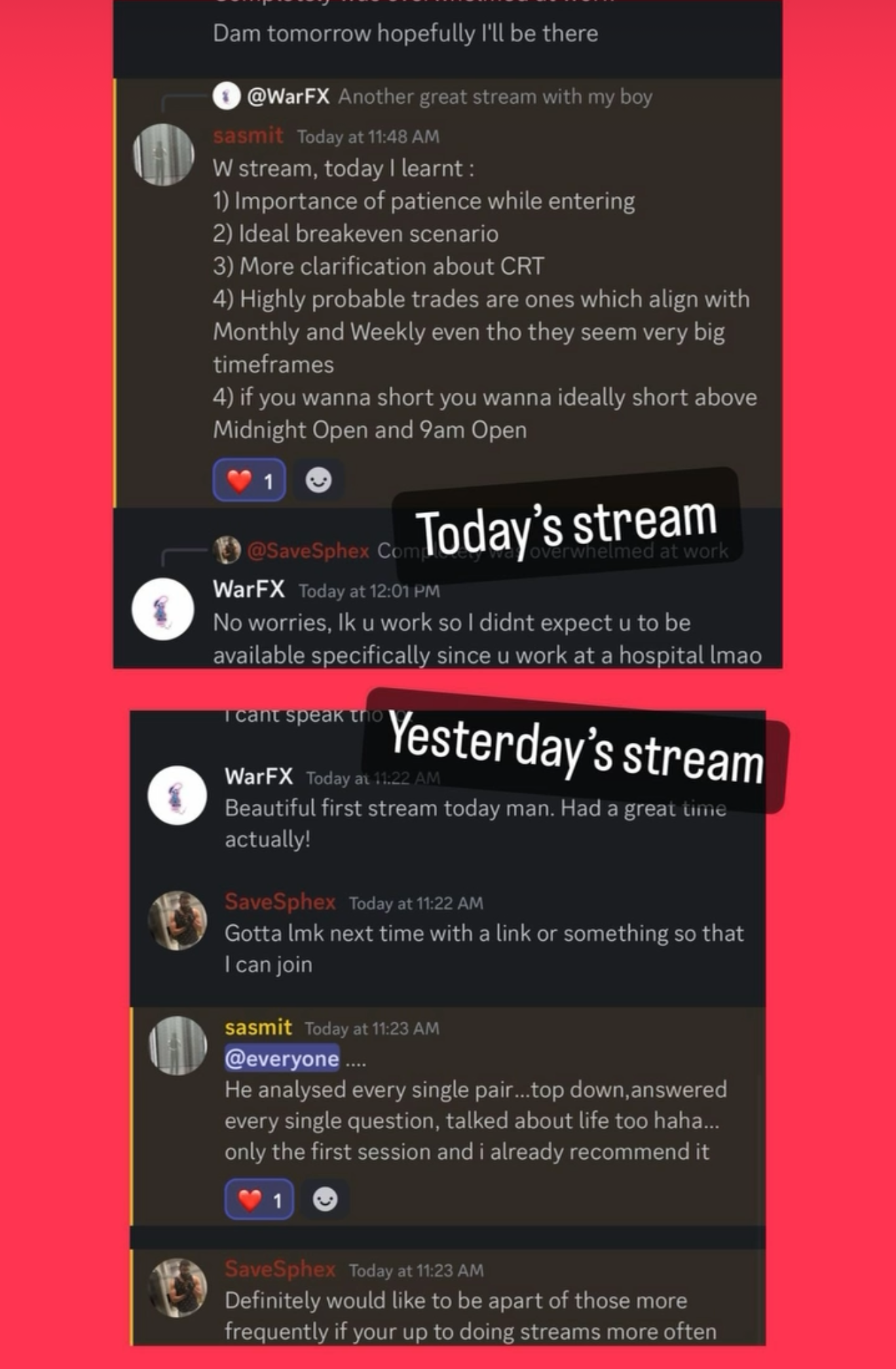 Member notes from a live stream